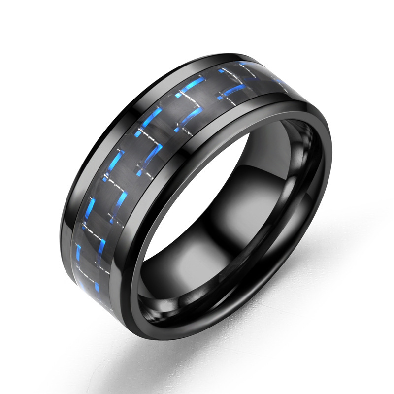 Blue black gold carbon fiber ring