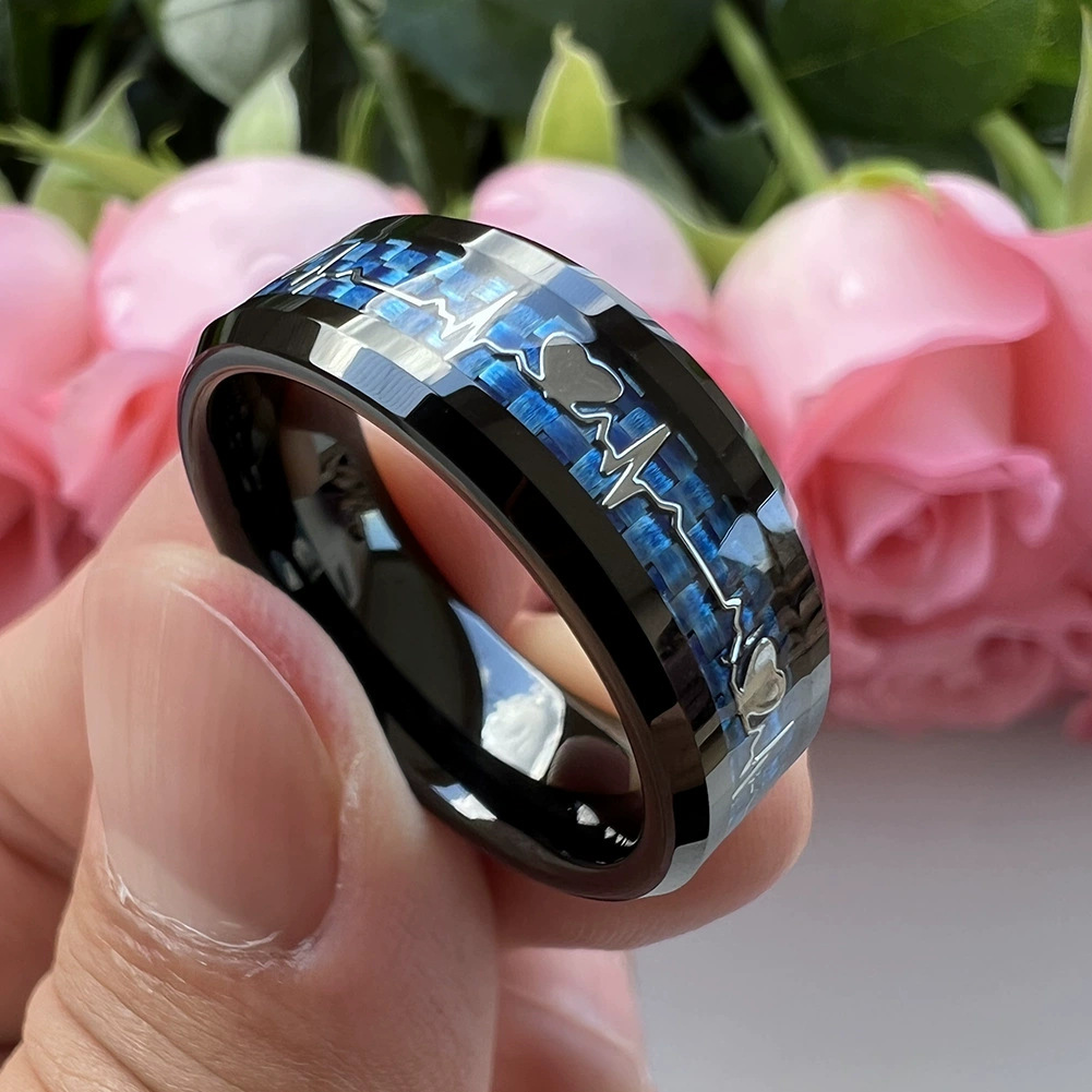 Black blue background carbon fiber ekg ring