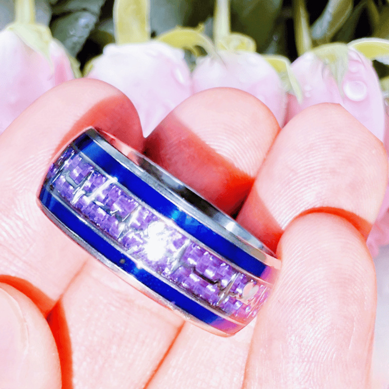 10mm purple background silver ekg ring
