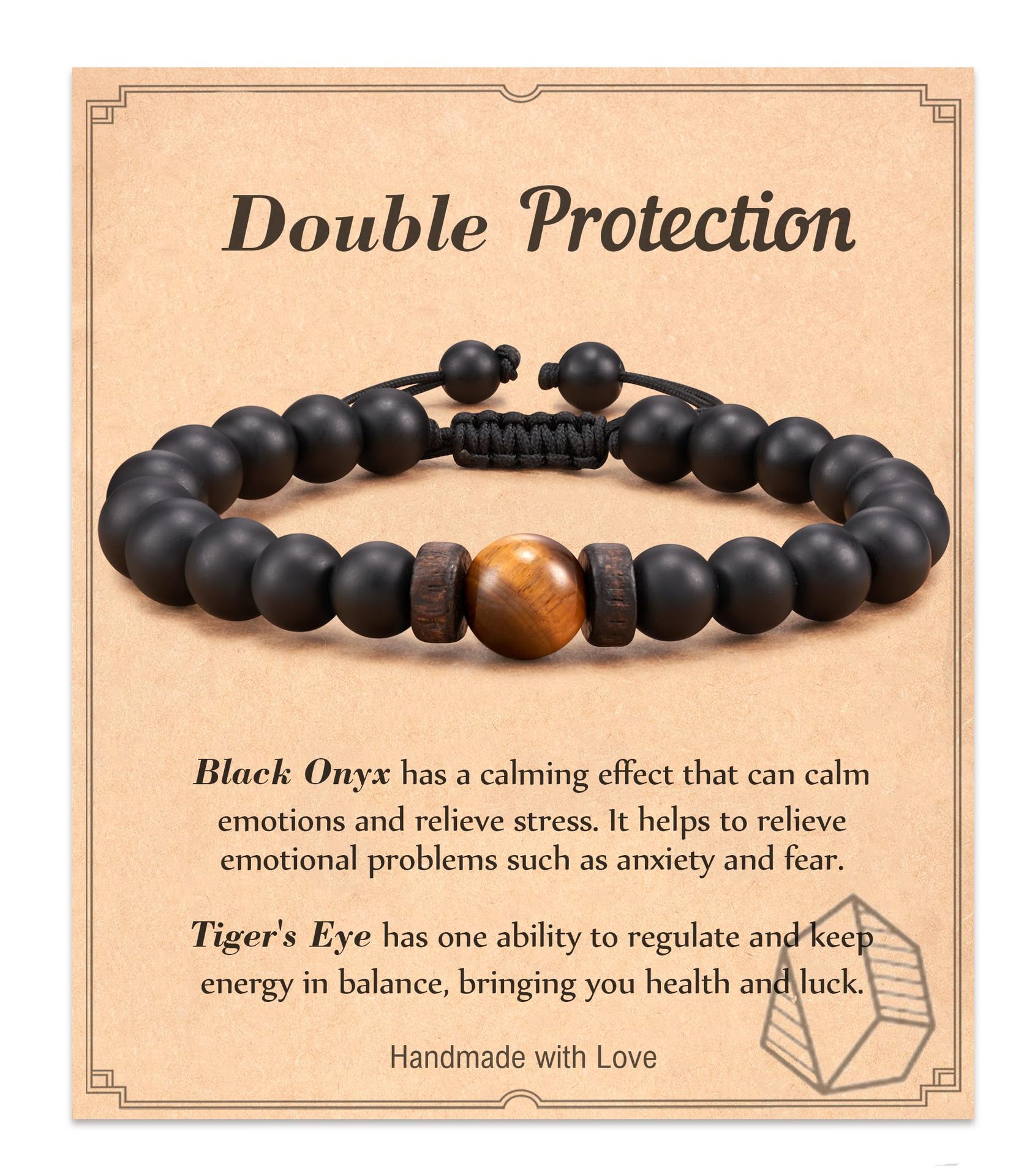 Black Frosted Yellow Tiger Eye Bracelet Double Protection Card