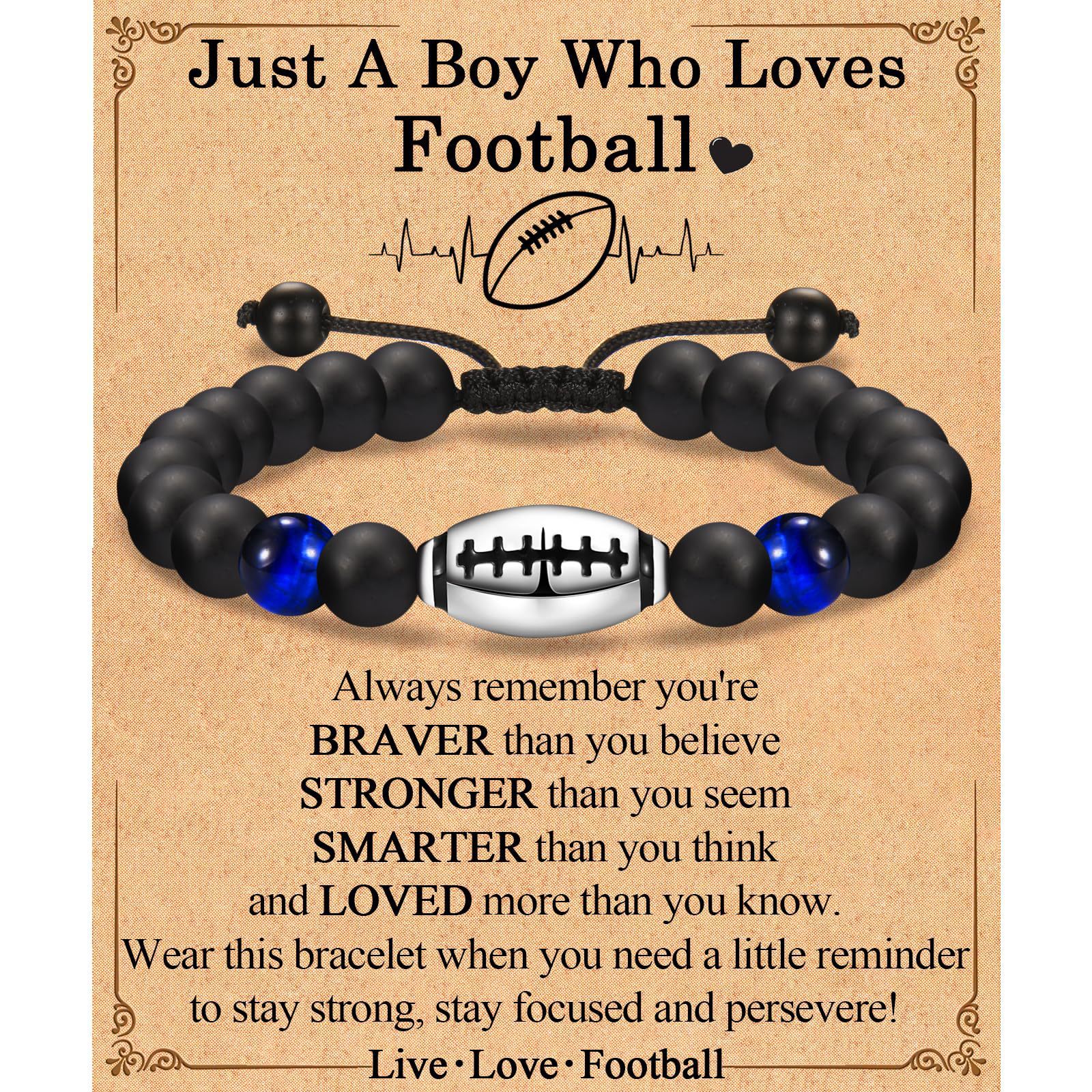 Rugby Blue Tiger Eyes Rope Bracelet Card
