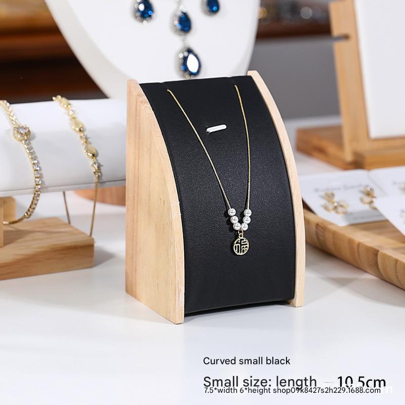 Black leather necklace stand curved small size