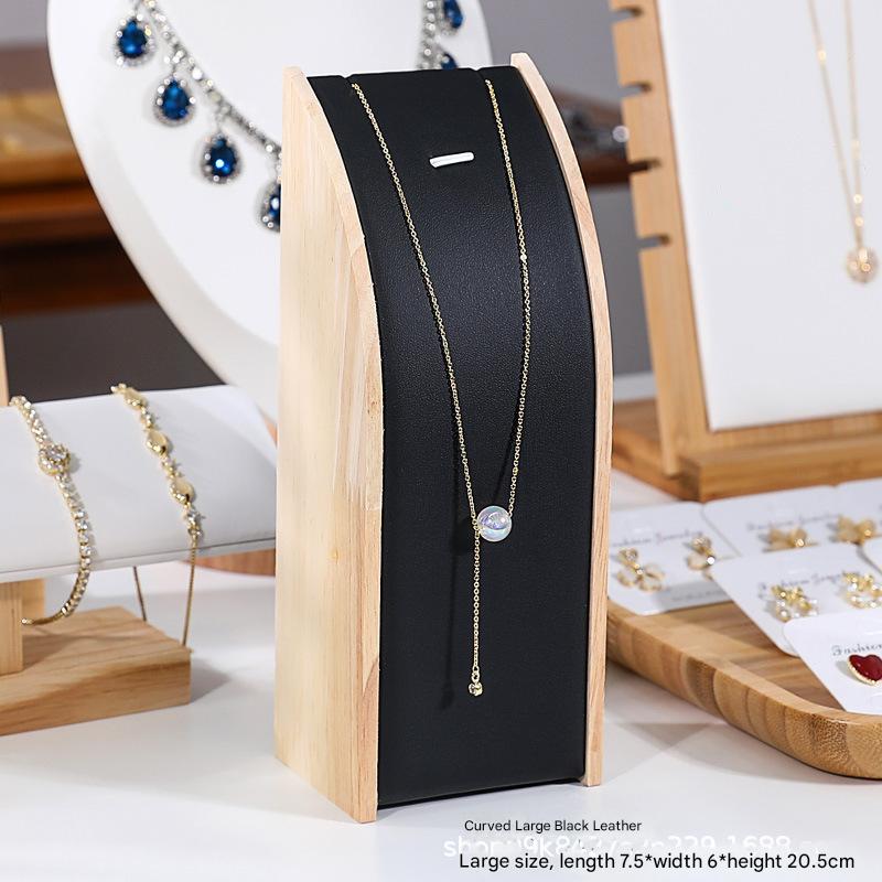 Black leather necklace stand curved large size