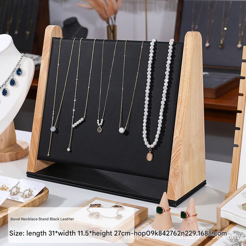 Black leather beveled necklace holder