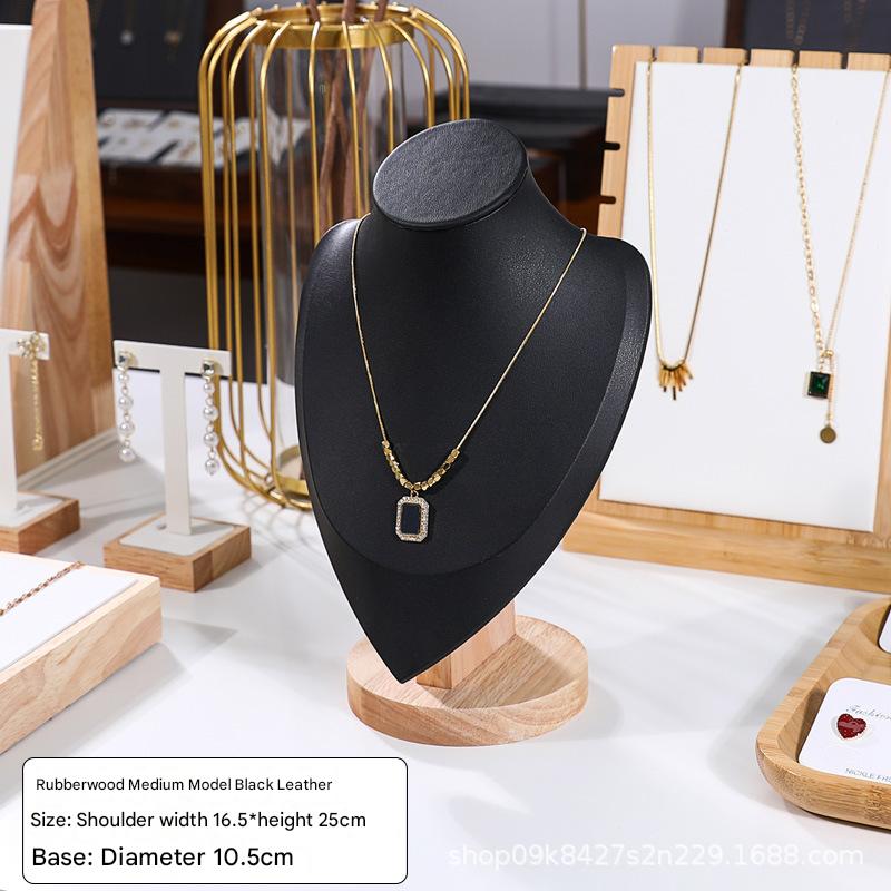 Black leather necklace model stand medium size