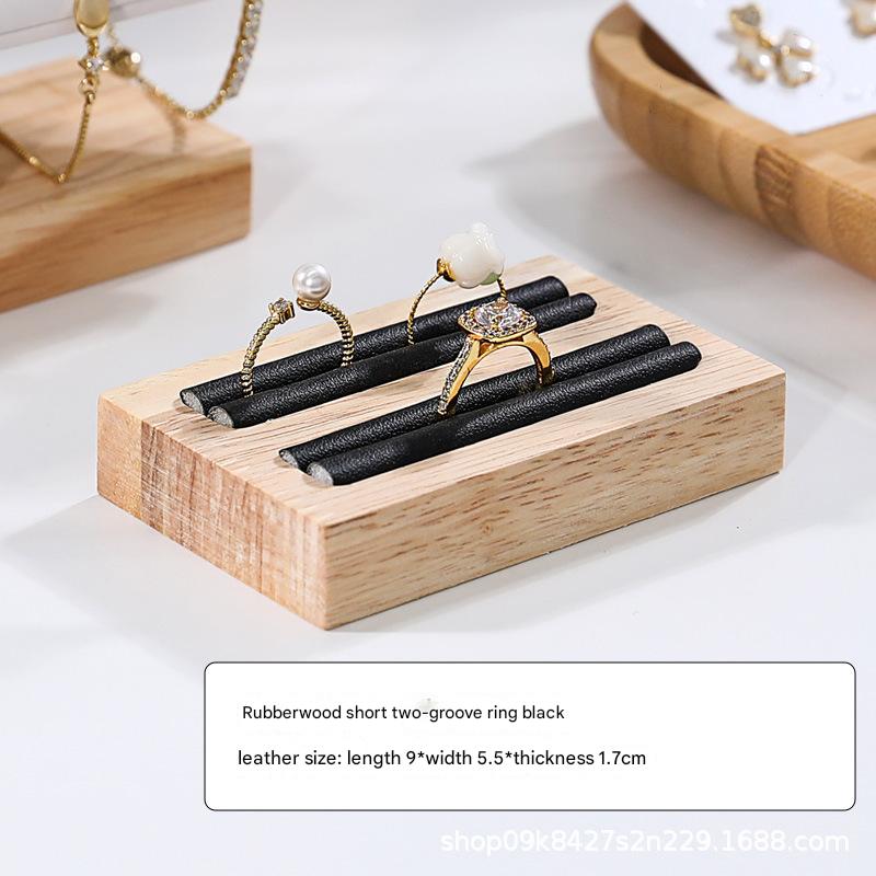 Black leather short two earring ring holder