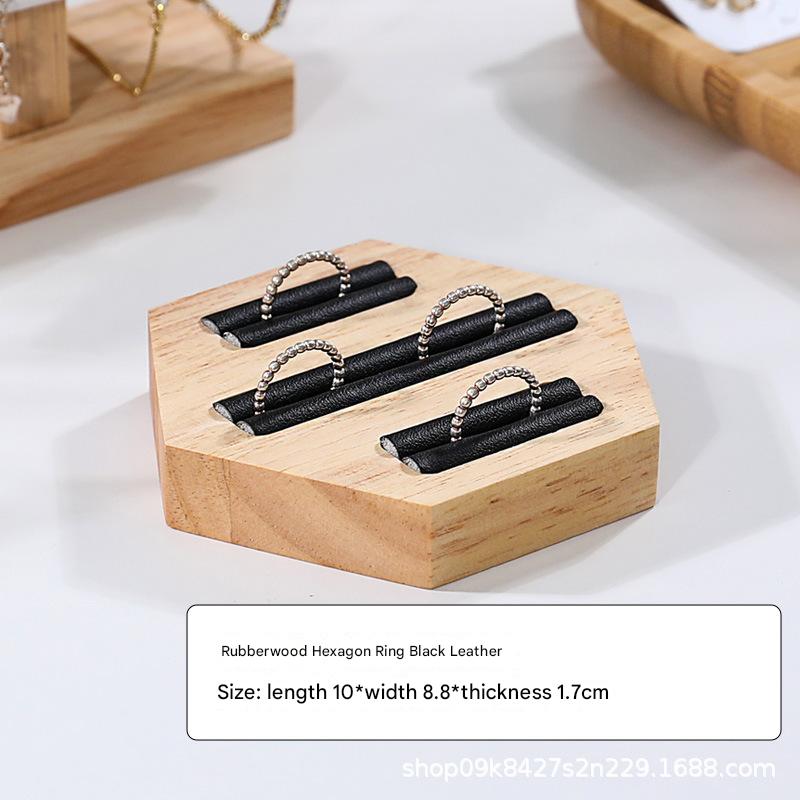 Black leather six-sided earring ring holder