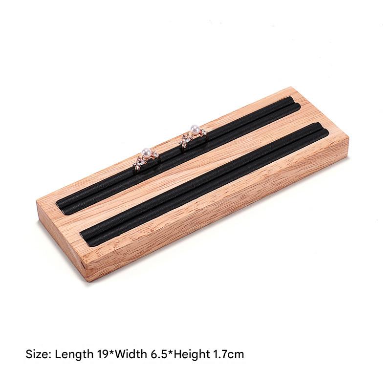 Black leather long two-slot earring ring holder