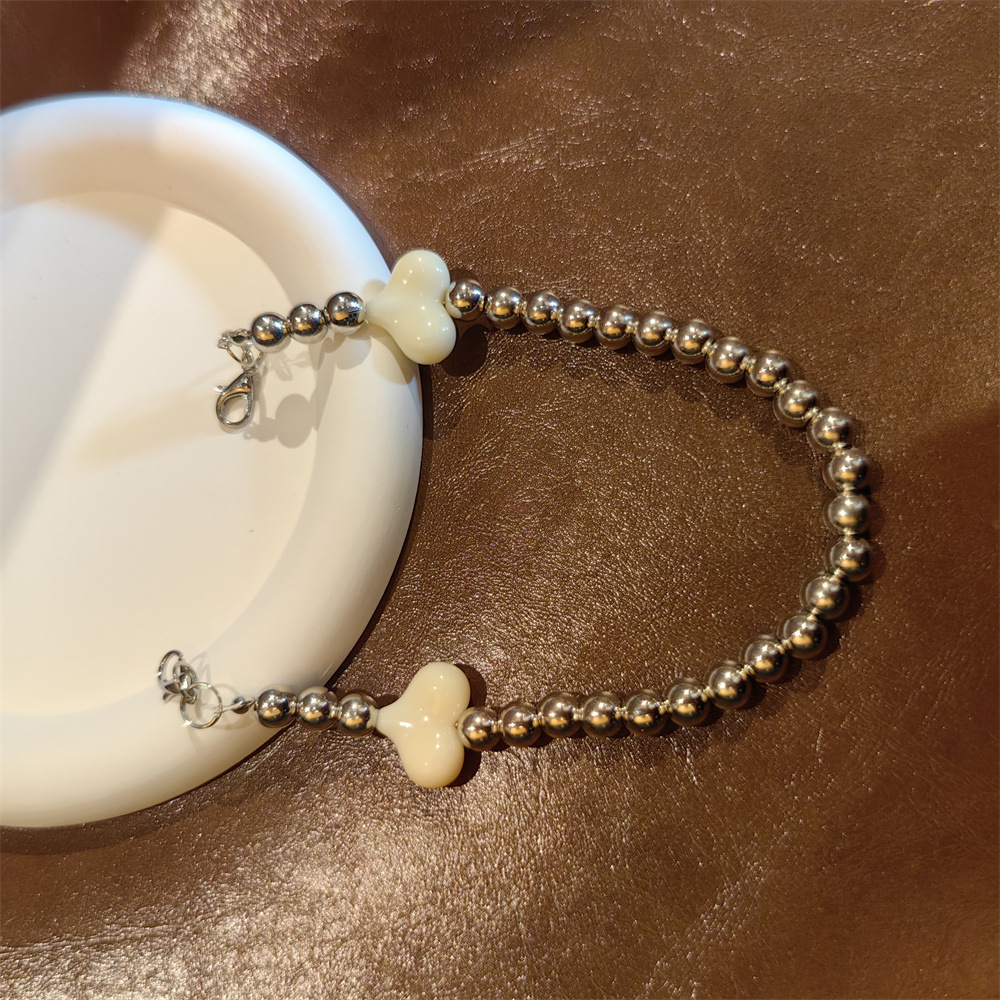 White love silver bead heel chain