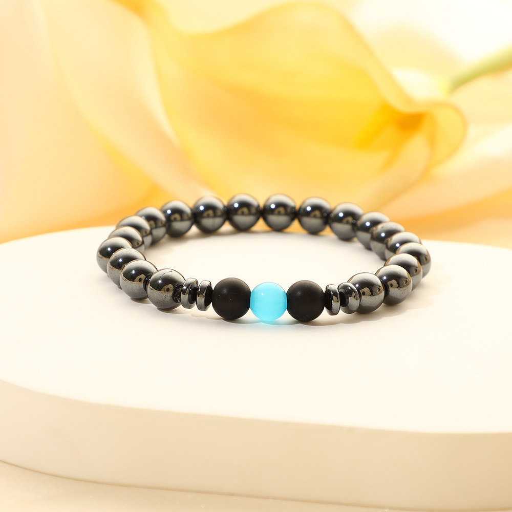 Black gallstone + blue cat eye bracelet