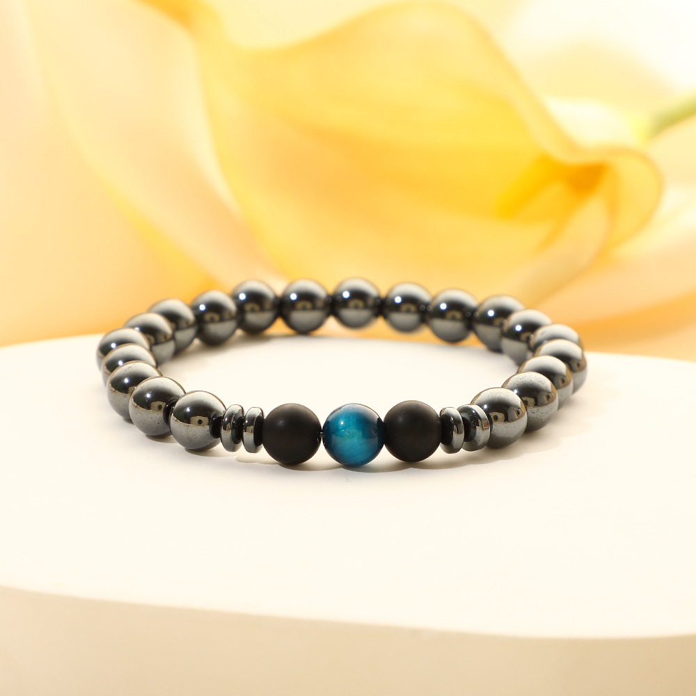 Black gallstone + blue tiger eye bracelet