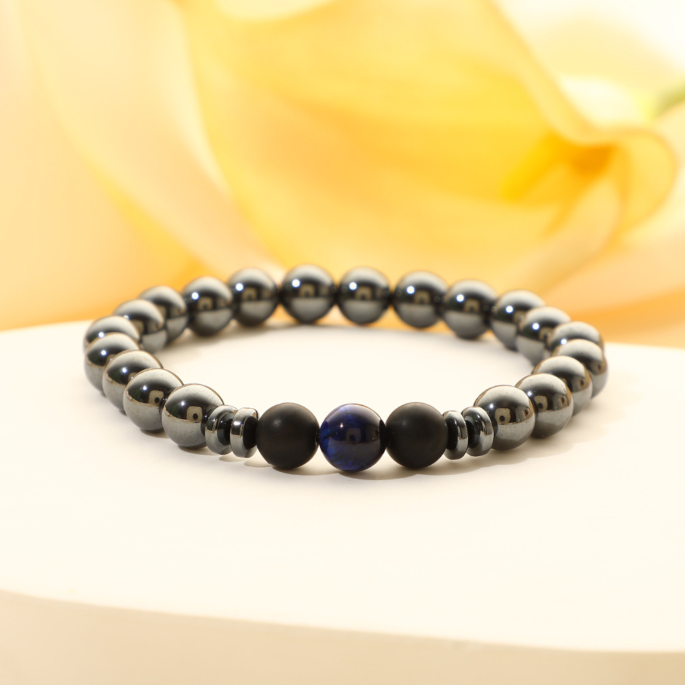 Black gallstone + sapphire blue tiger eye bracelet