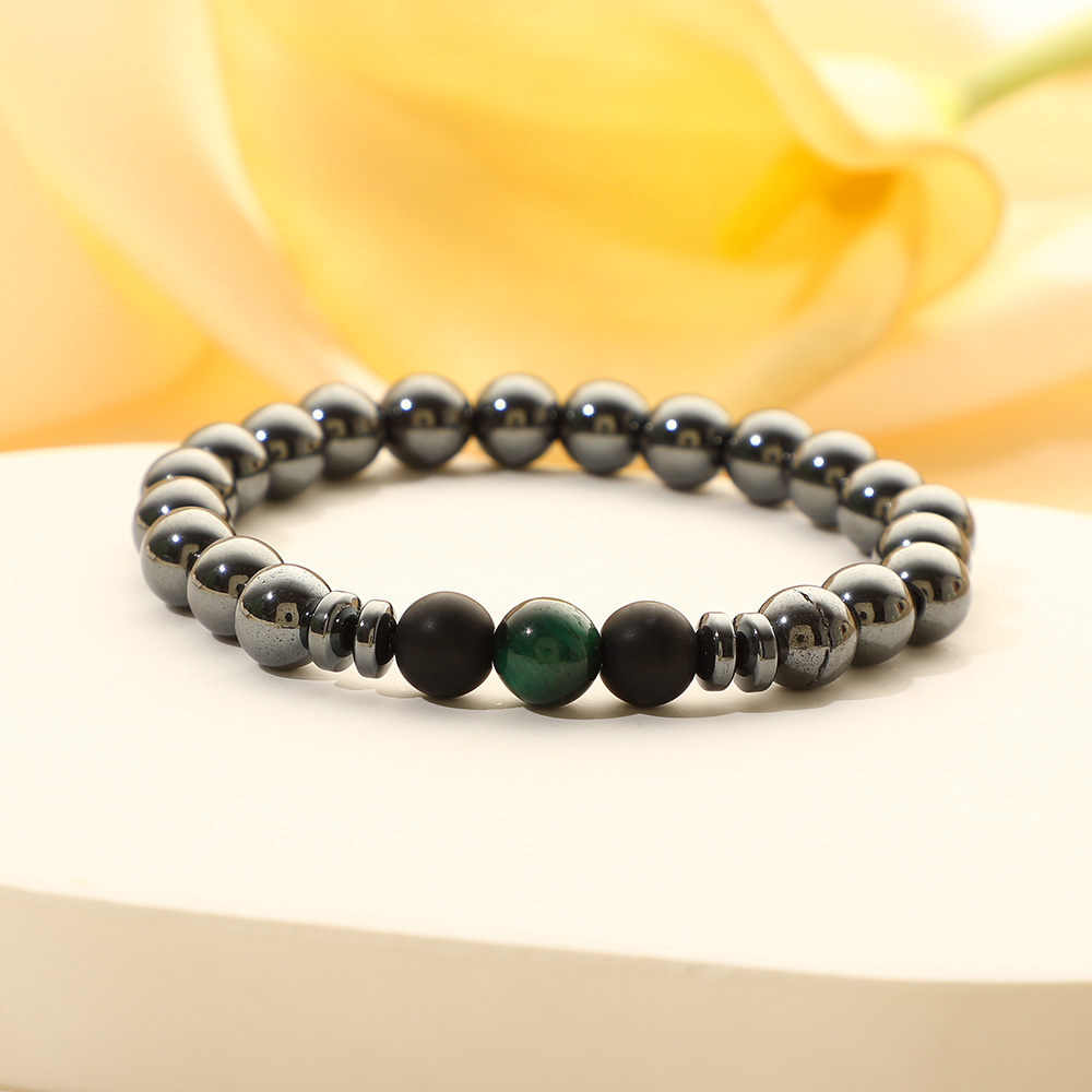 Black gallstone + green tiger eye bracelet