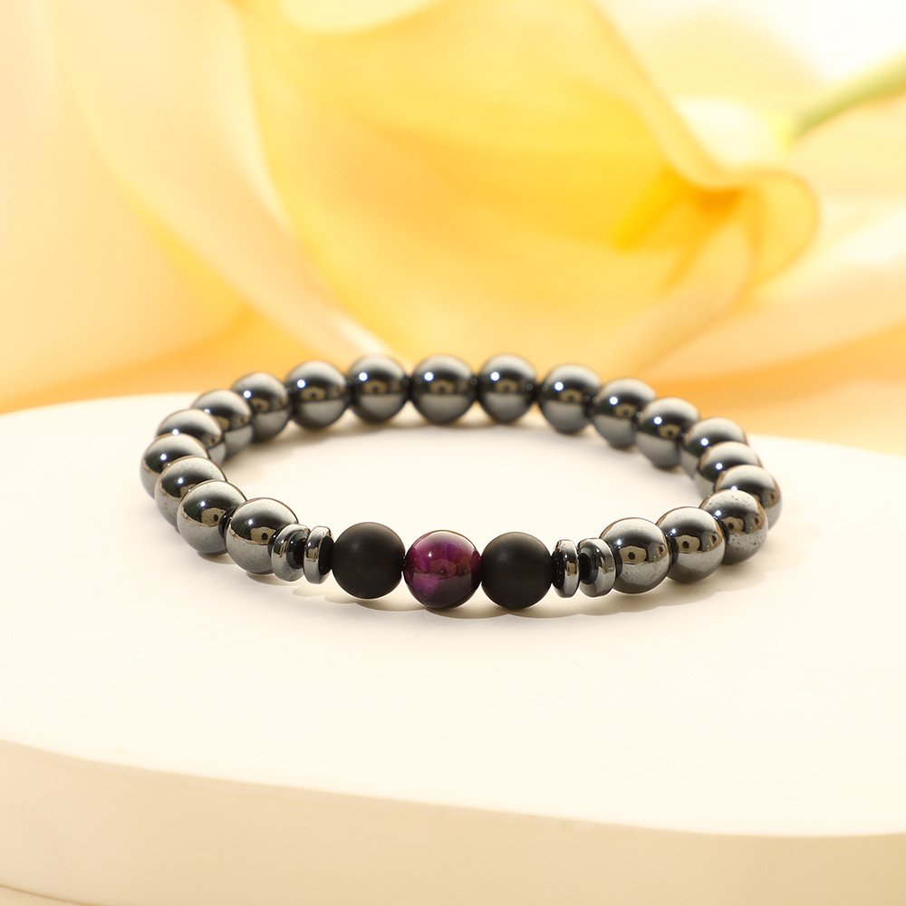 Black gallstone + purple tiger eye bracelet