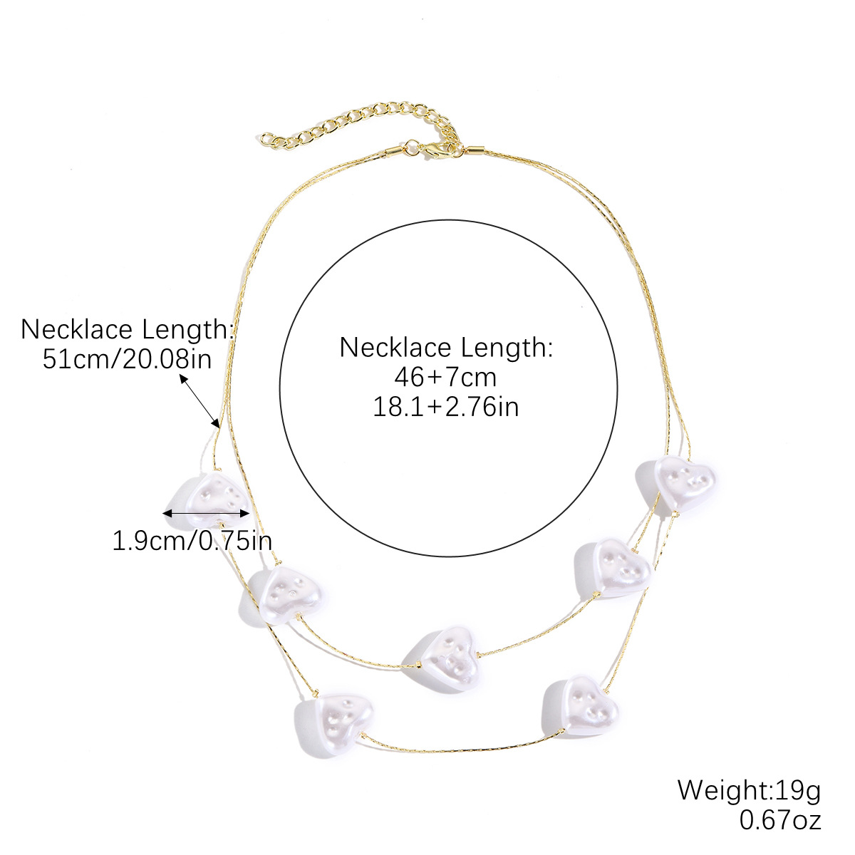 N2504-7 love pearl double layer gold chain