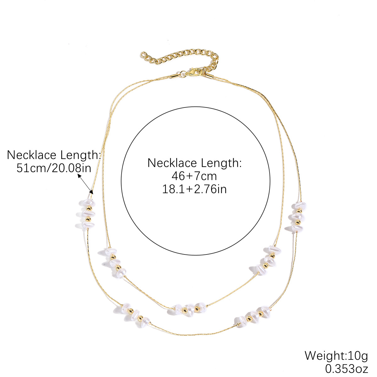 N2504-9 small triangle pearl double layer gold chain