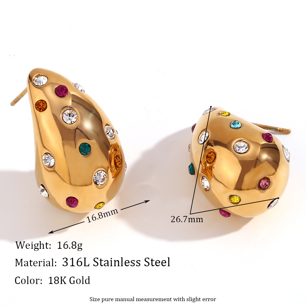 Hollow-out three-dimensional drop earrings on the back-gold-colored diamond and white diamond