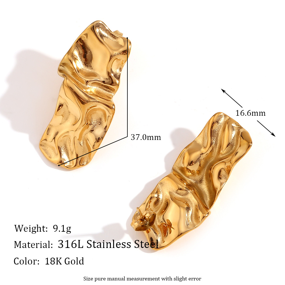 Irregular pleated rectangular stud earrings-Gold