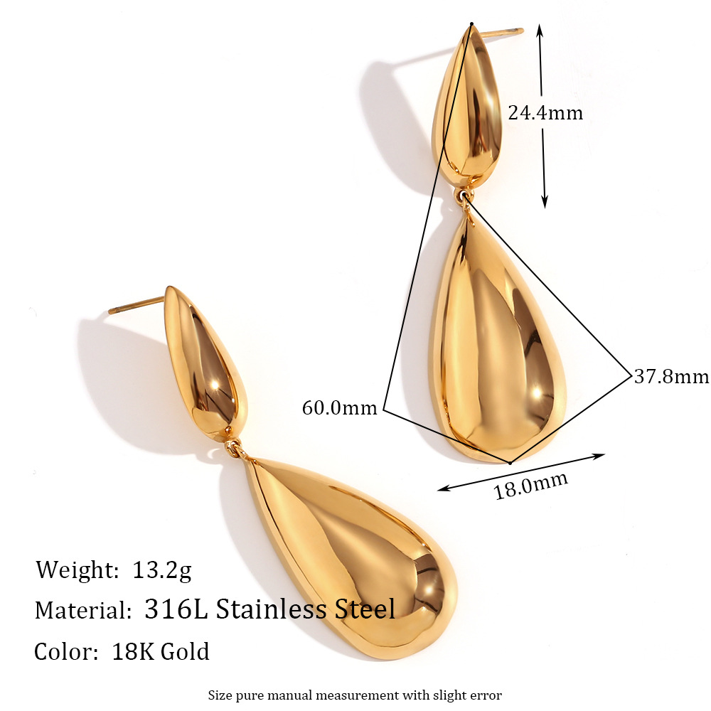 Large and small water drop stitching earrings-Gold