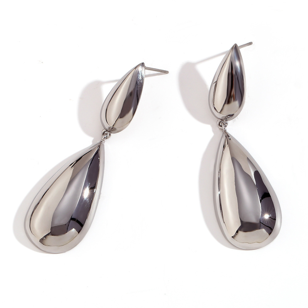 Large and small water drop stitching earrings-steel color