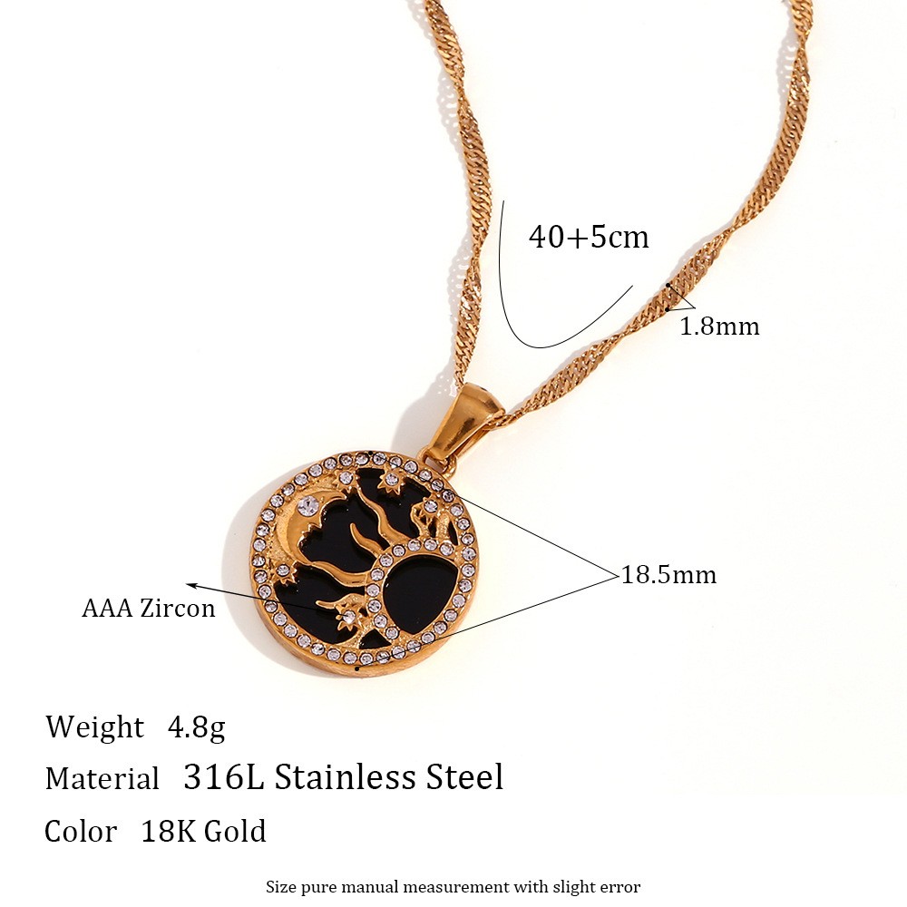 Left and right Sun Moon star shell coin necklace-Gold-black shell
