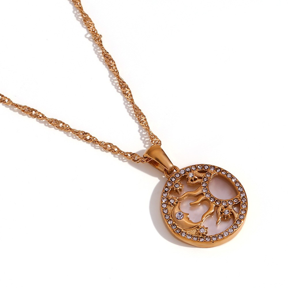 Left and right Sun Moon star shell coin necklace-Gold-white shell