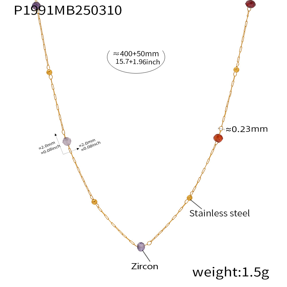 P1991-gold small section facet zircon necklace 40 5cm