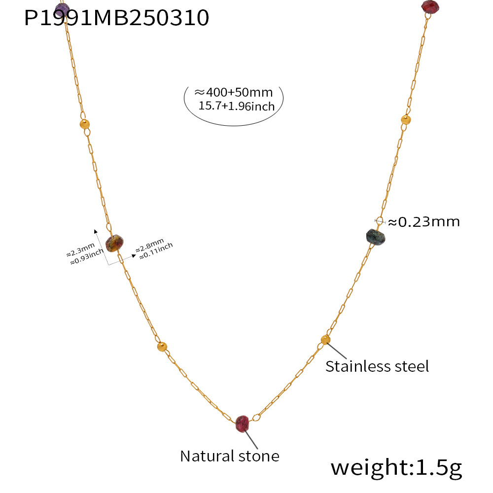 P1991-gold large natural stone necklace 40 5cm