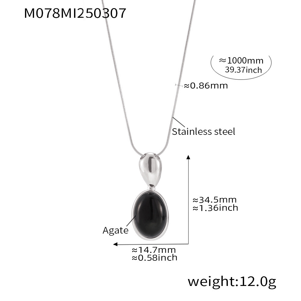 M078-steel black agate sweater chain 100cm