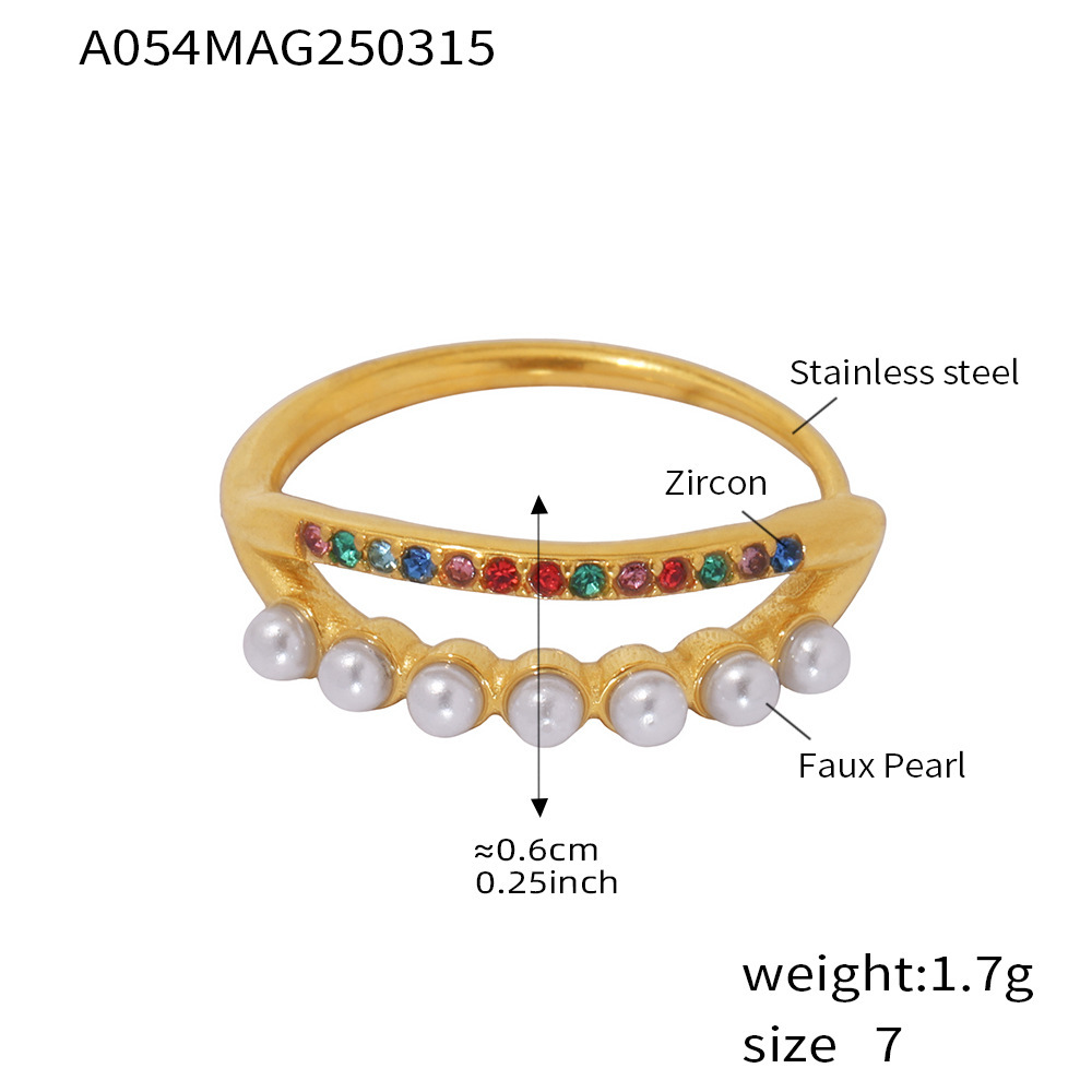 A054-Gold Bead Mixed Color Zircon Ring
