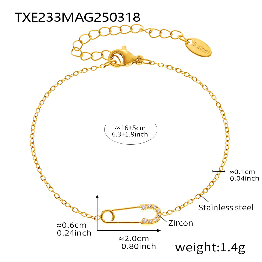 TXE233-gold paper clip zircon bracelet 16 5cm
