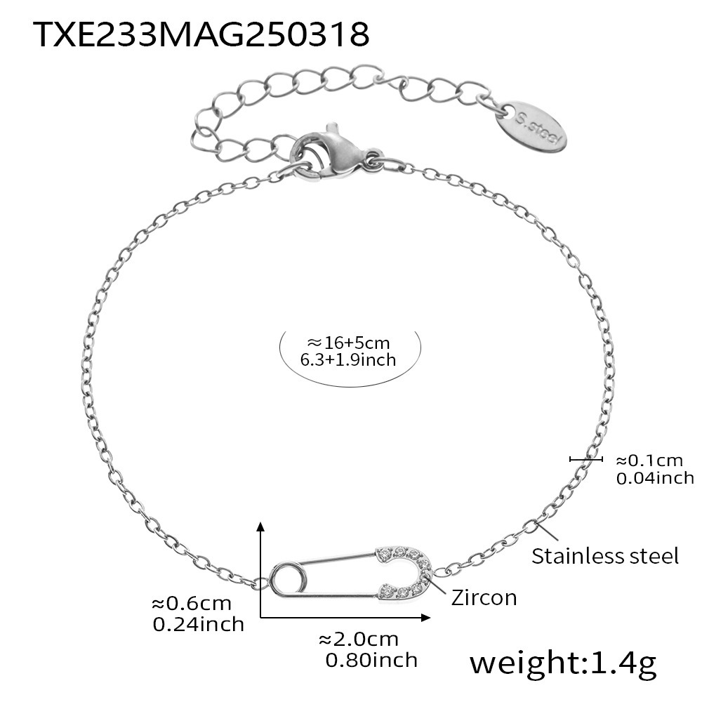 TXE233-steel color paper clip zircon bracelet 16 5cm