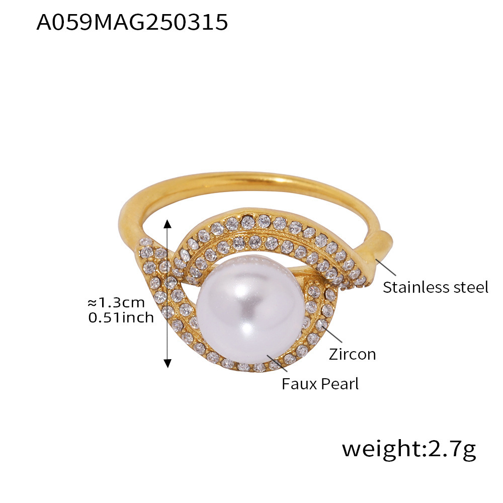 A059-golden shell beads zircon ring