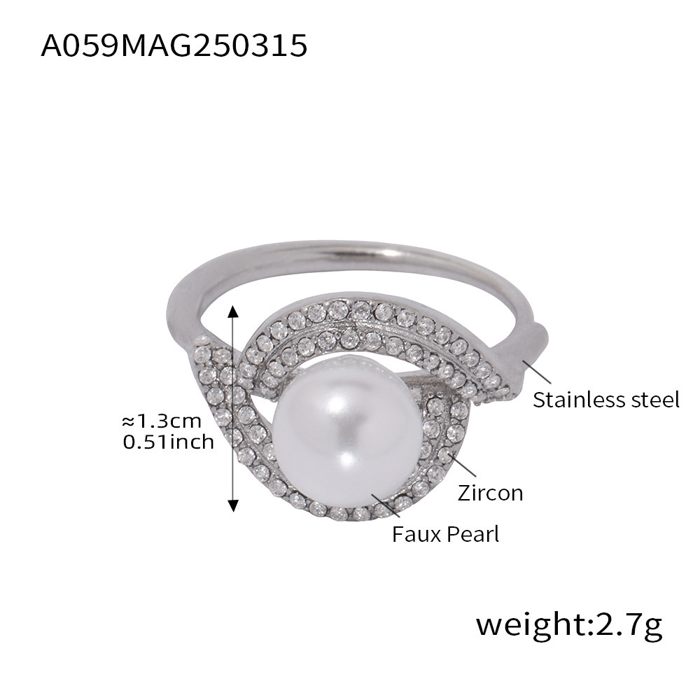 A059-steel color shell bead zircon ring
