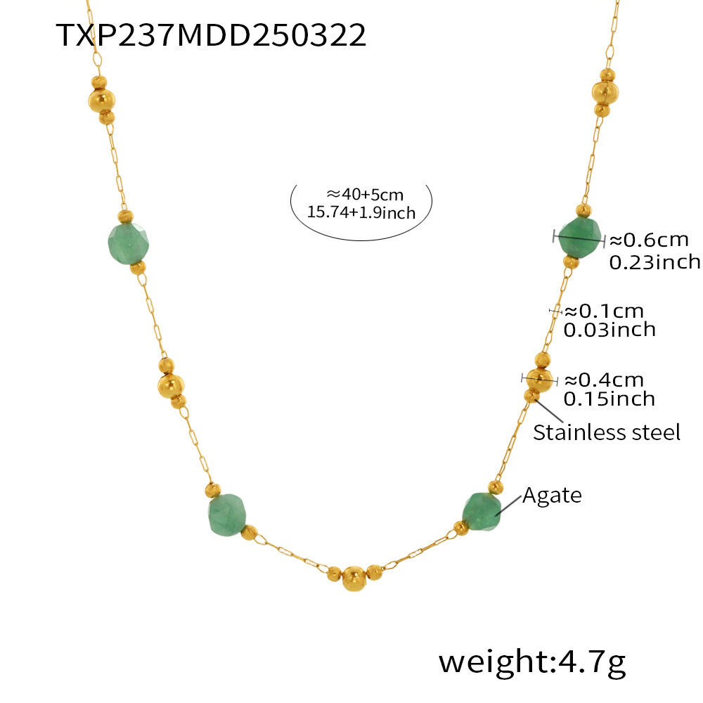 Txp237-round bead green natural stone necklace 40 5cm (natural stones vary in color, please be careful when photographing)