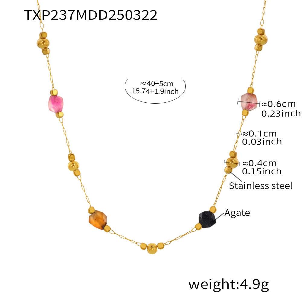 Txp237-square mixed color natural stone necklace 40 5cm (natural stones vary in color, please be careful when photographing)