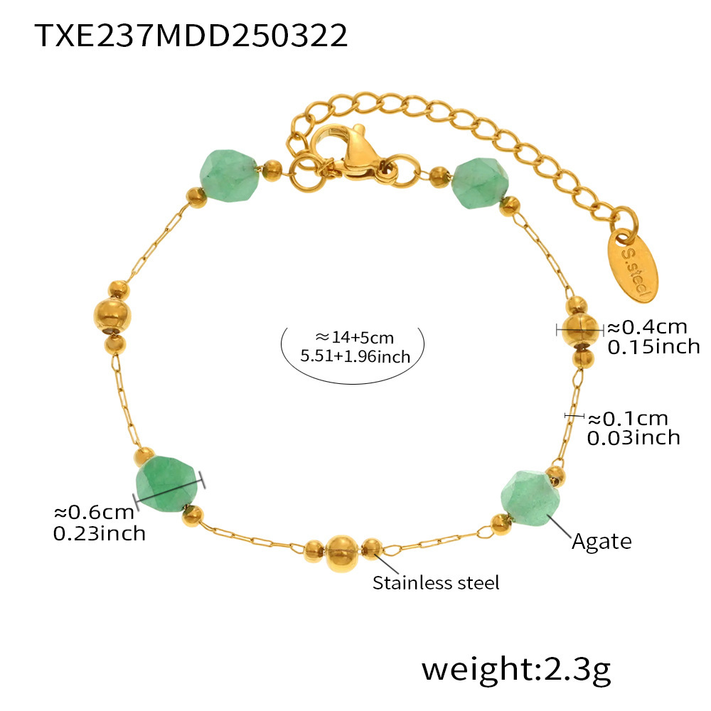 Txe237-round bead green natural stone bracelet 16 5cm (natural stones vary in color, please be careful when photographing)