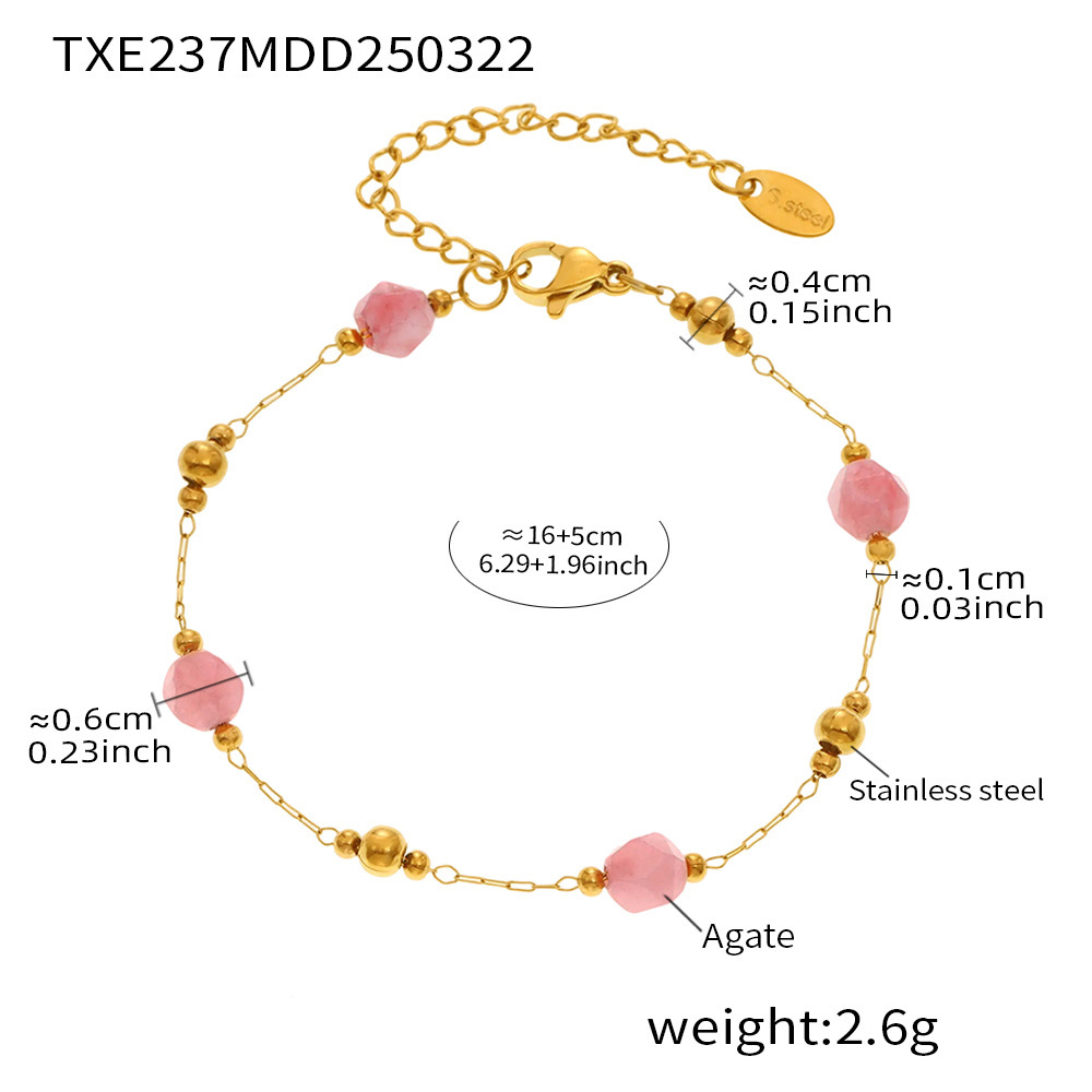 Txe237-pink agate bracelet 16 5cm (natural stones vary in color, please be careful when photographing)