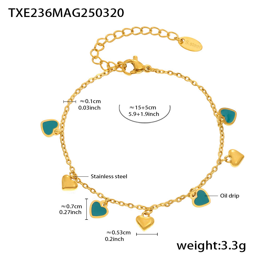 TXE236-绿色爱心金色手链16 5cm