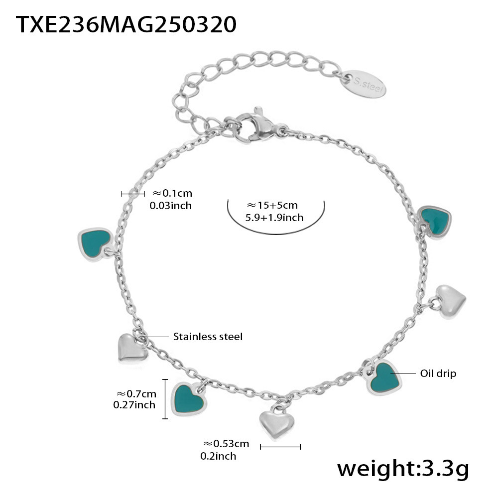 TXE236-绿色爱心钢色手链16 5cm