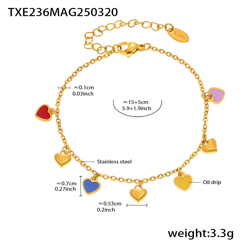TXE236-混彩爱心金色手链16 5cm