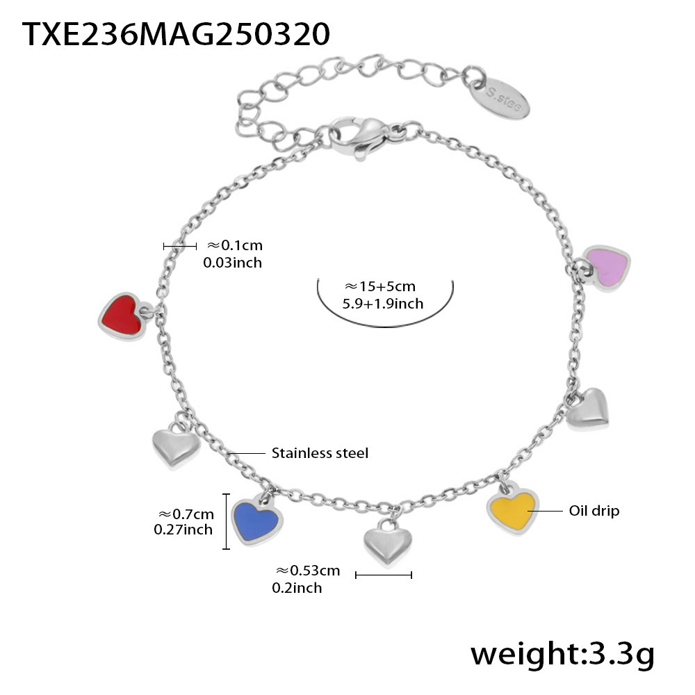 TXE236-混彩爱心钢色手链16 5cm