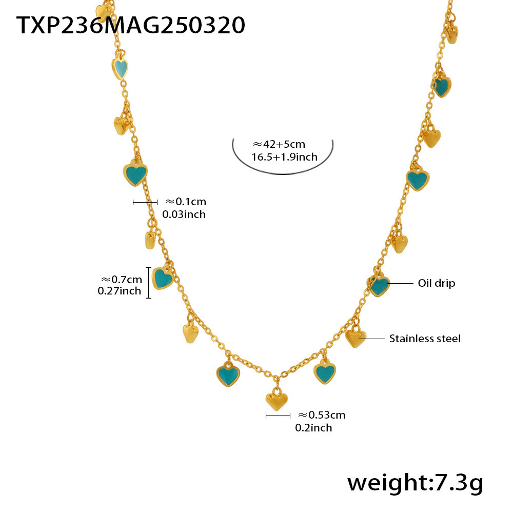 TXP236-绿色爱心金色项链40 5cm