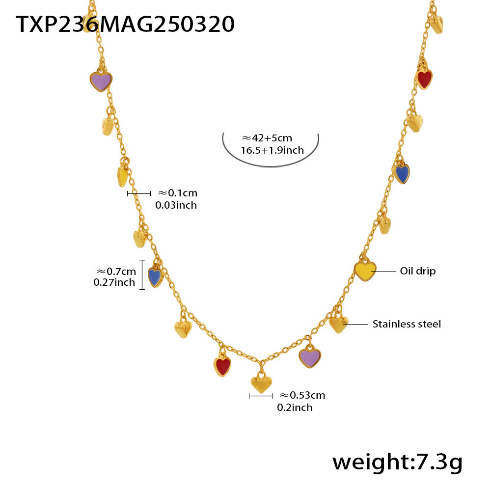 TXP236-混彩爱心金色项链40 5cm
