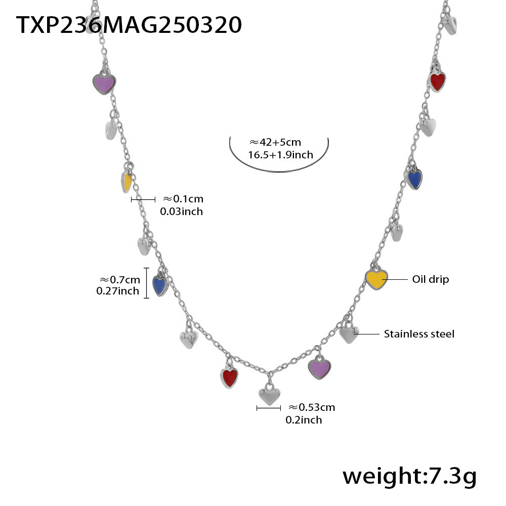 TXP236-混彩爱心钢色项链40 5cm
