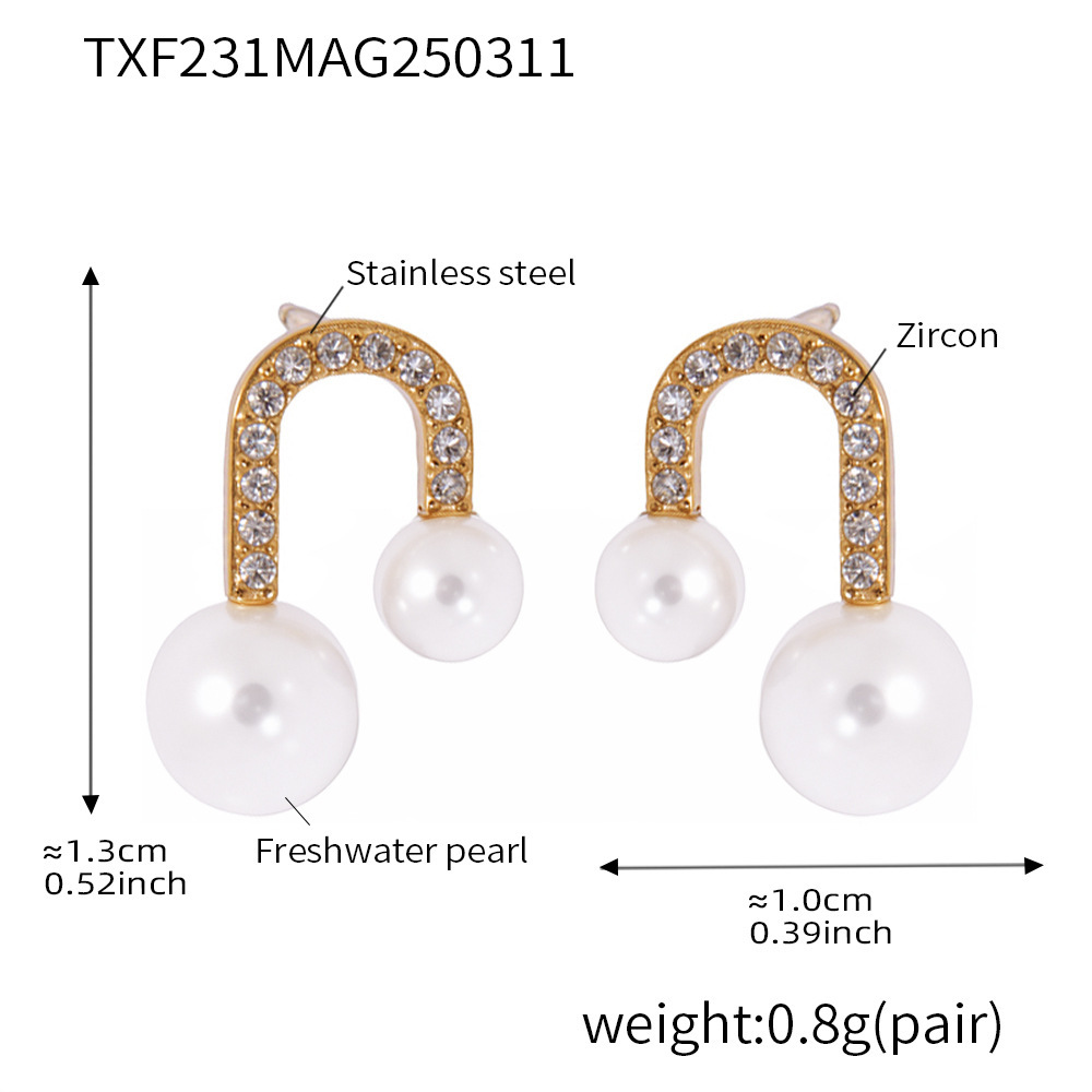 Txf231-gold zircon shell bead earrings