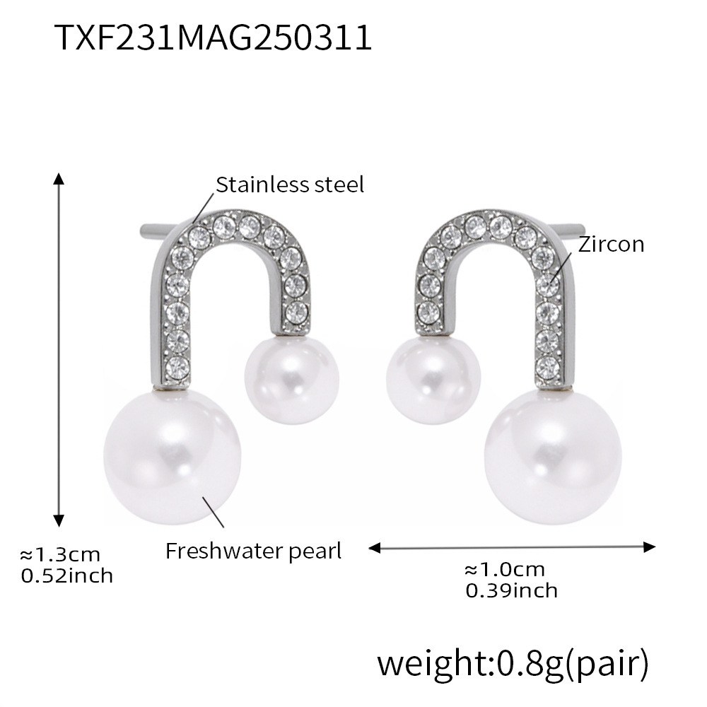 Txf231-steel color zircon shell bead earrings