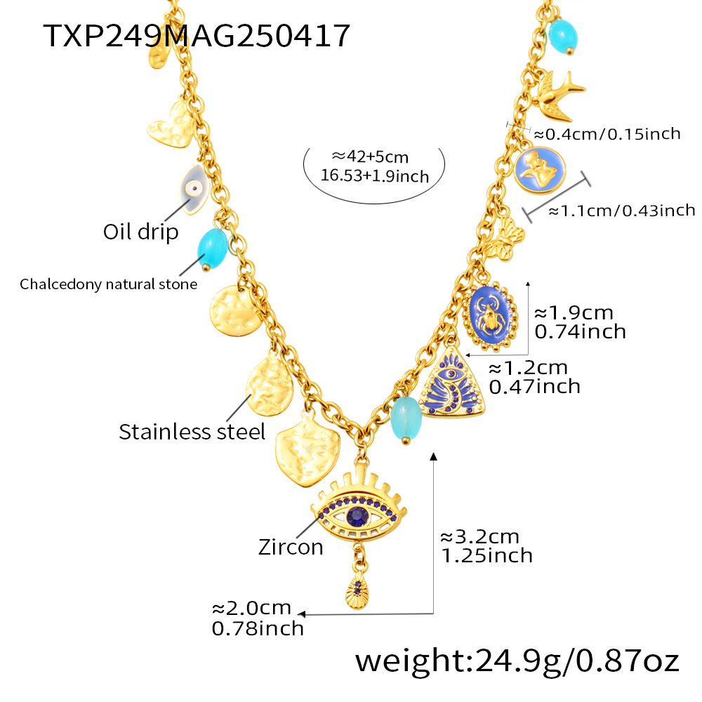 Golden - blue zircon necklace