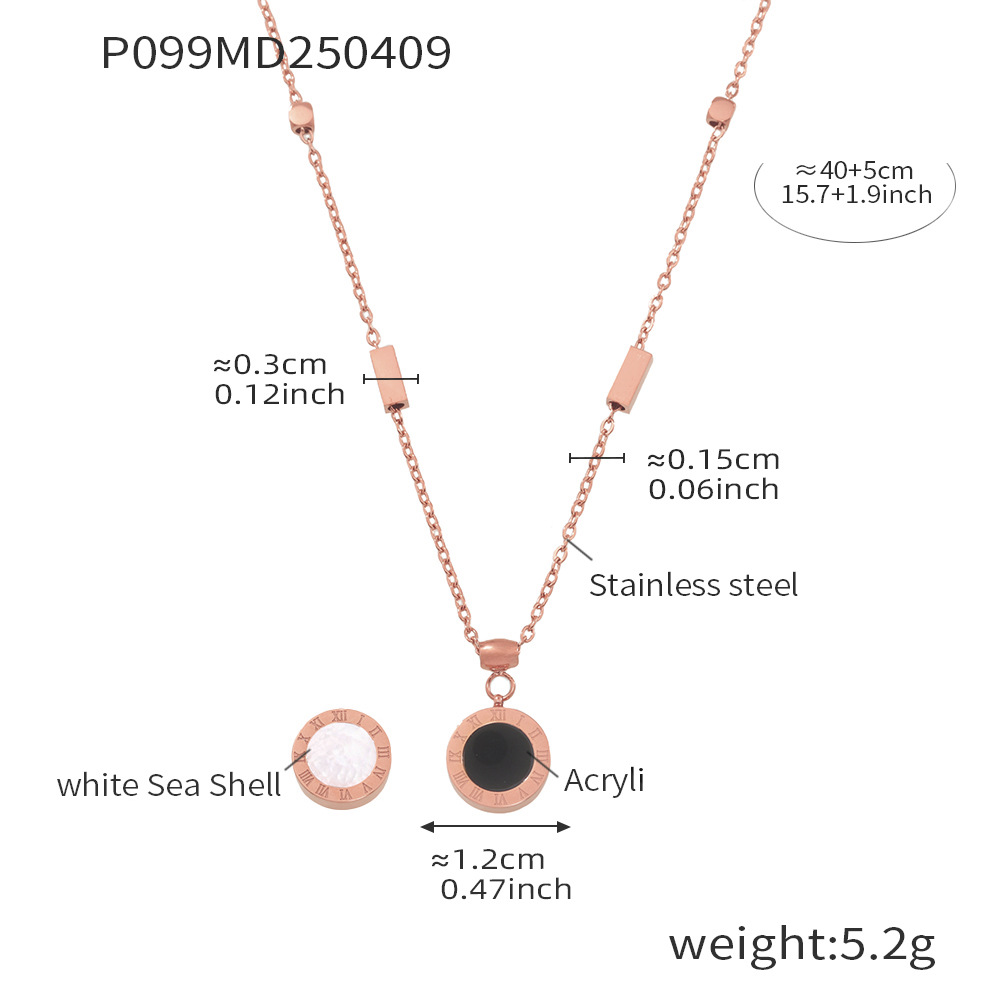 P099-rose gold black and white double-sided roman numeral necklace 40 5cm