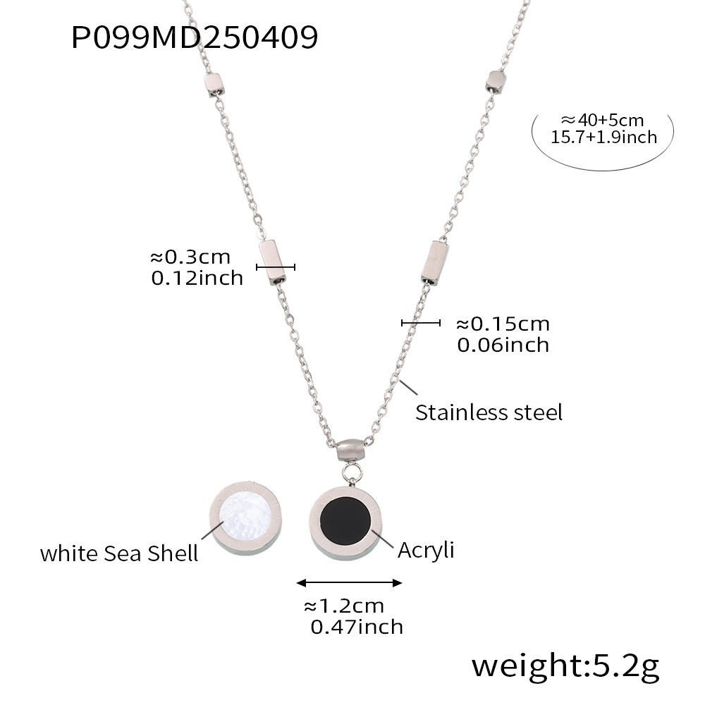 P099-steel color roman black and white double-sided number necklace 40 5cm